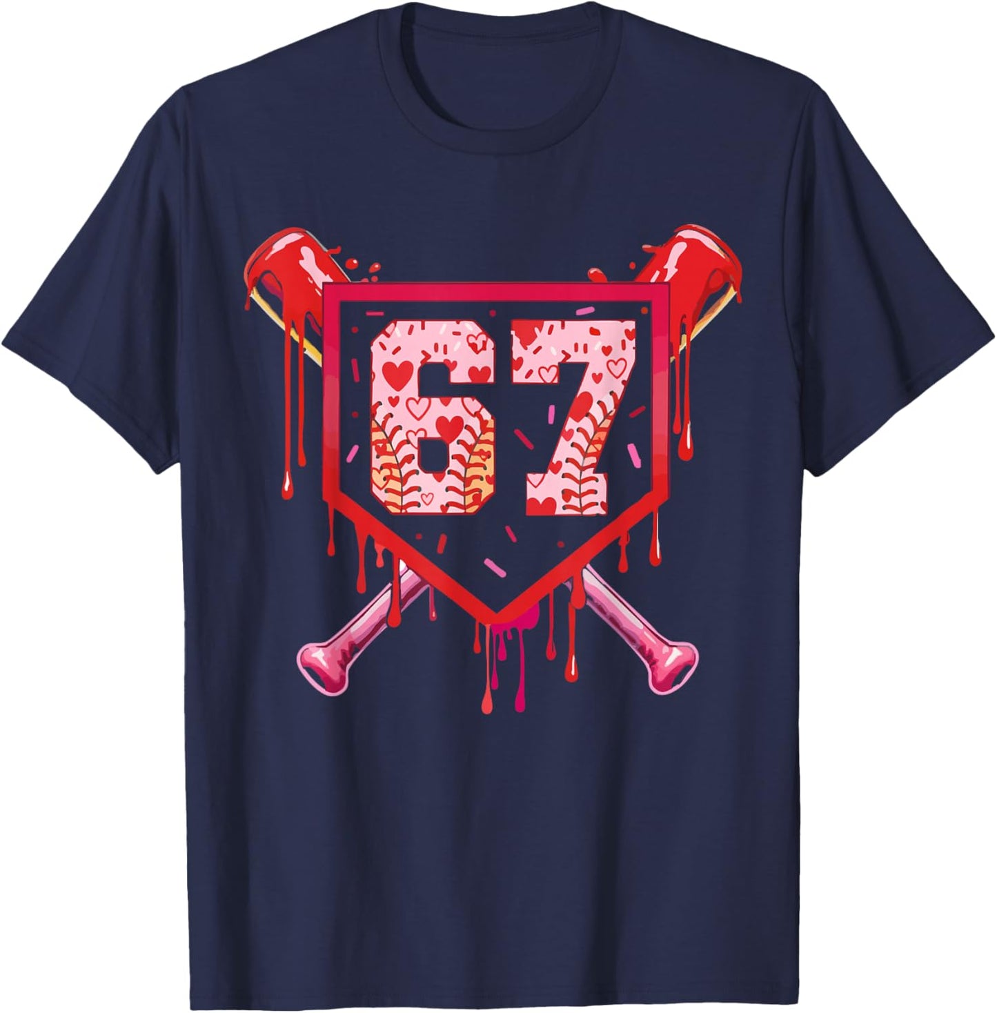 Baseball Ice Cream Drip Number 67 Meme Valentine Couple Love T-Shirt - T-Shirt | Navy