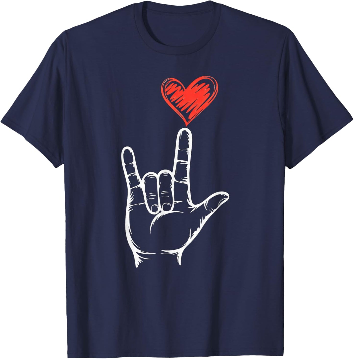 Valentine I Love You Hand Sign T-Shirt - T-Shirt | Navy