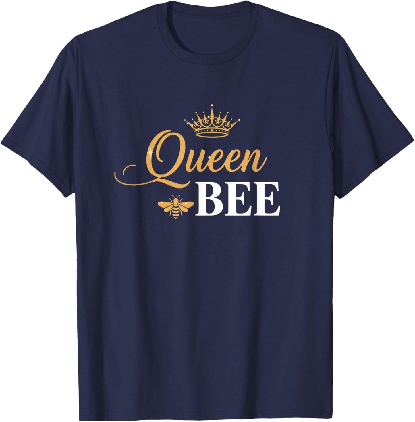 Queen Bee Crown Script Feminine Nature Insect Lover T-Shirt - T-Shirt | Navy