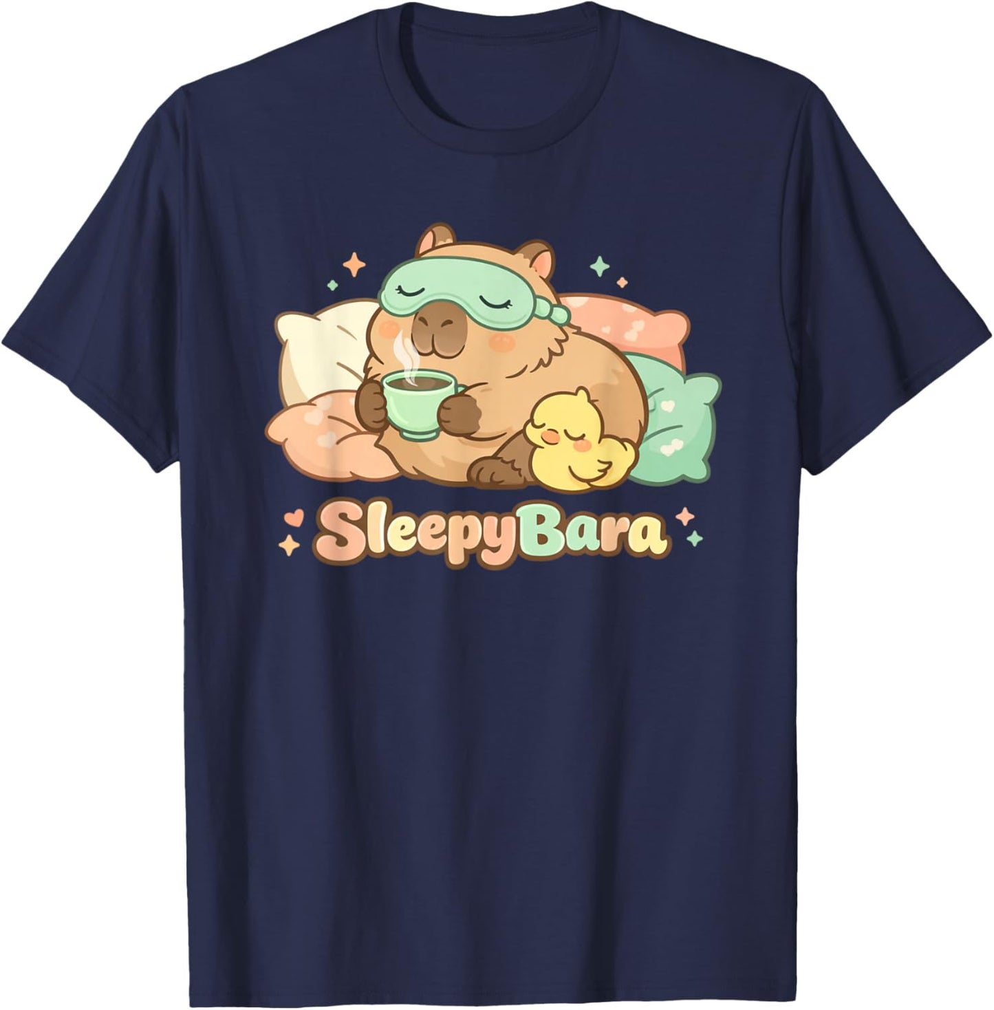 Funny Capybara Sleepybara Pajamas Kawaii Man Woman Kid T-Shirt - T-Shirt | Navy