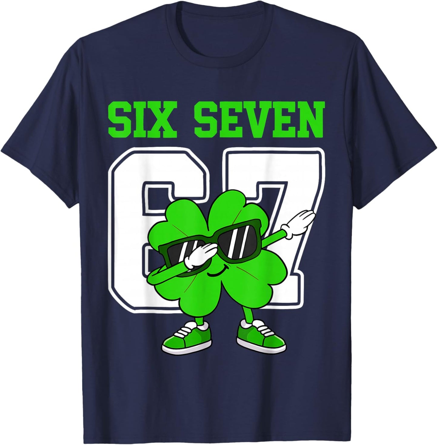 Boys St Patricks Day Dabbing Shamrock Clover 67 Six Seven T-Shirt - T-Shirt | Navy