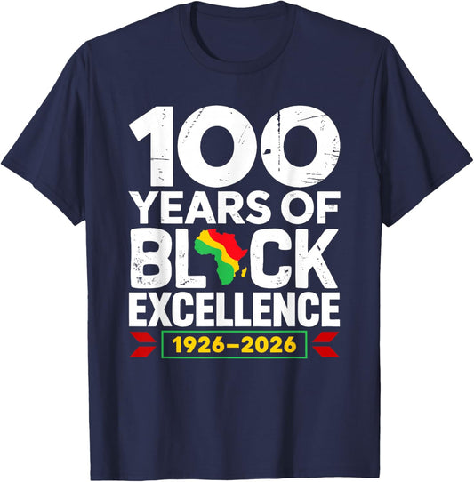 100 Years of Black Excellence Centennial Black History T-Shirt - T-Shirt | Navy