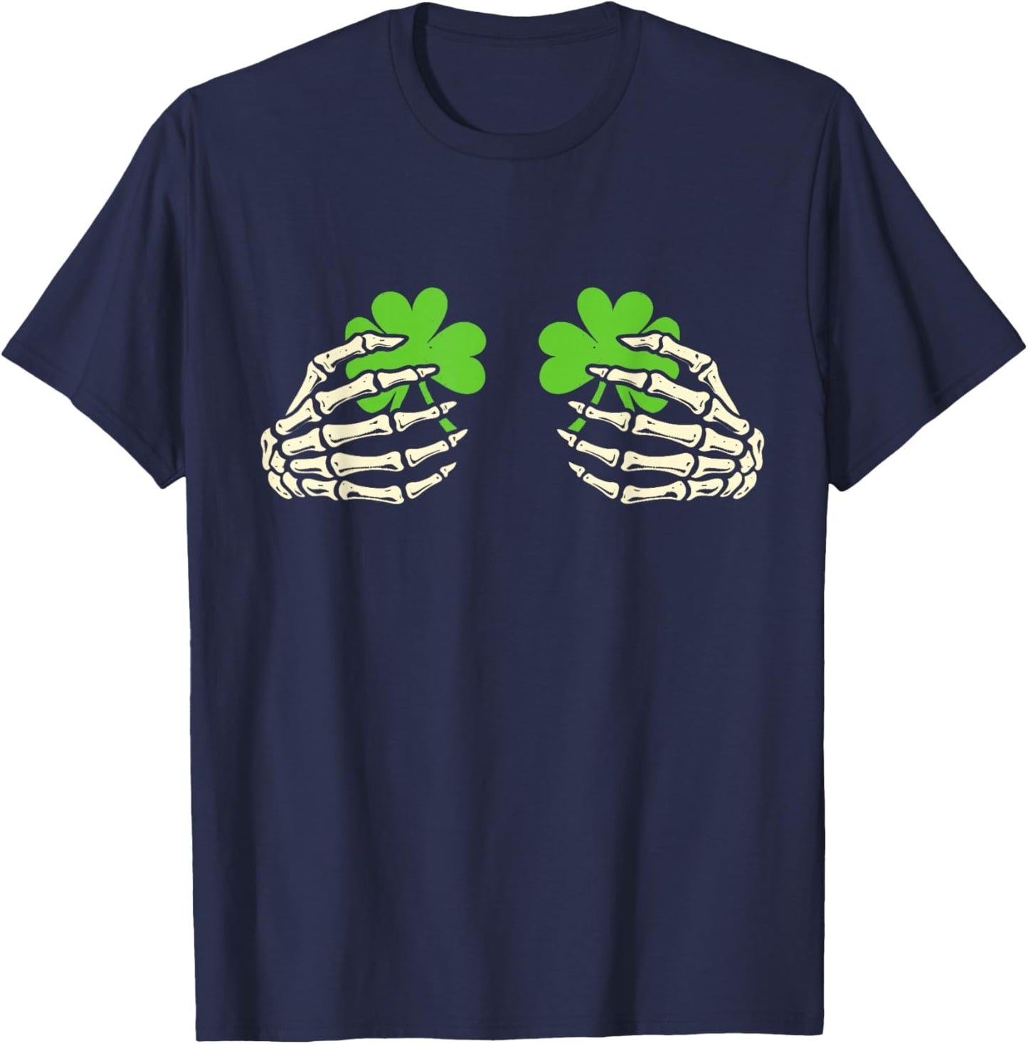 Skeleton Hands with Lucky Shamrock Funny Patrick's Day Women T-Shirt - T-Shirt | Navy