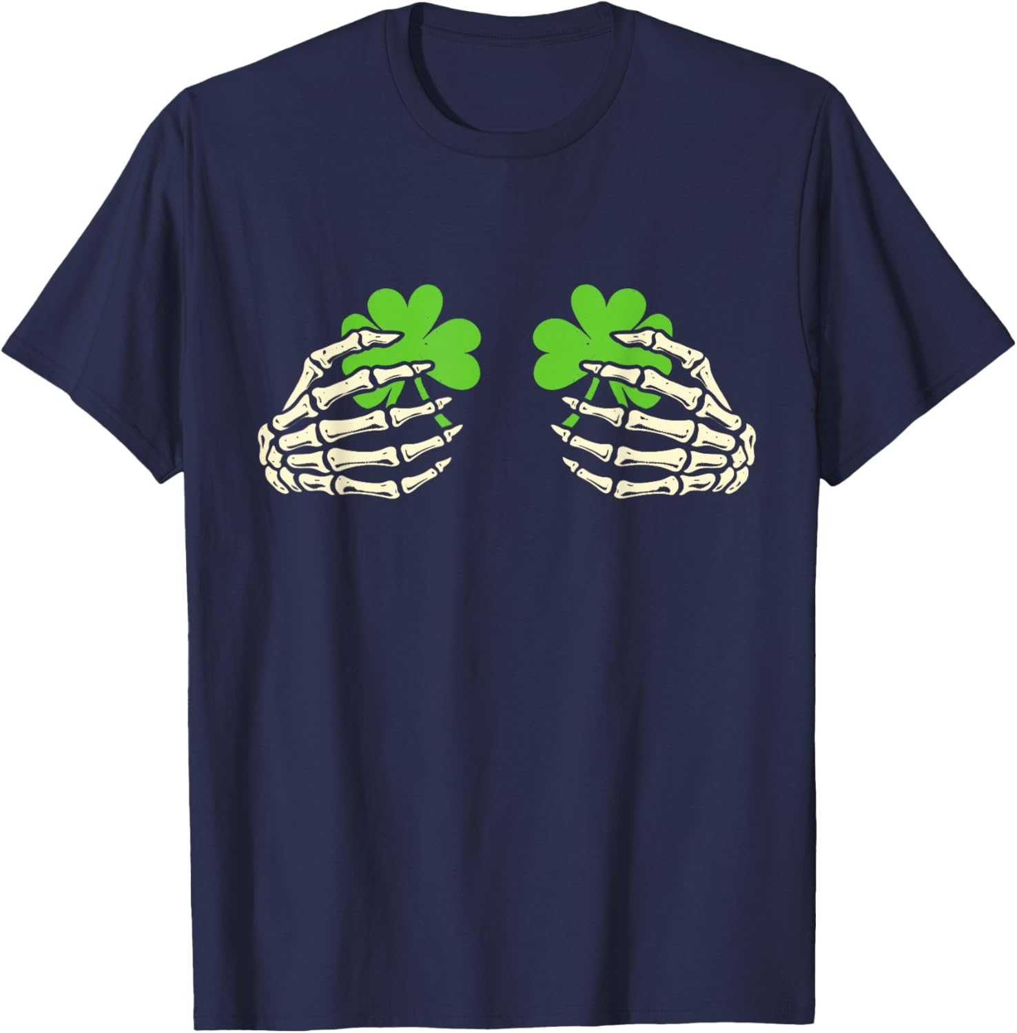 Skeleton Hands with Lucky Shamrock Funny Patrick's Day Women T-Shirt - T-Shirt | Navy