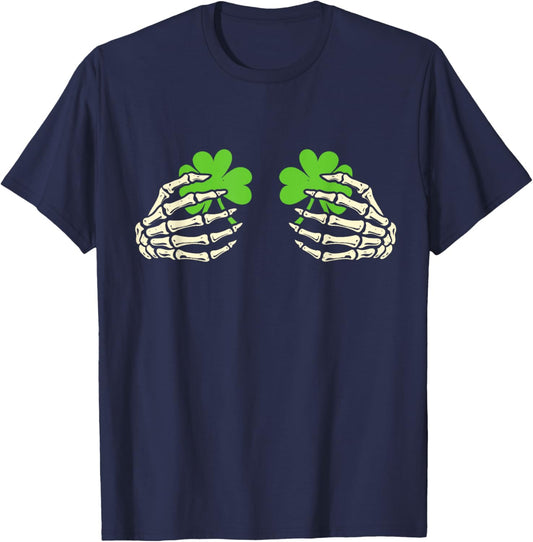 Skeleton Hands with Lucky Shamrock Funny Patrick's Day Women T-Shirt - T-Shirt | Navy