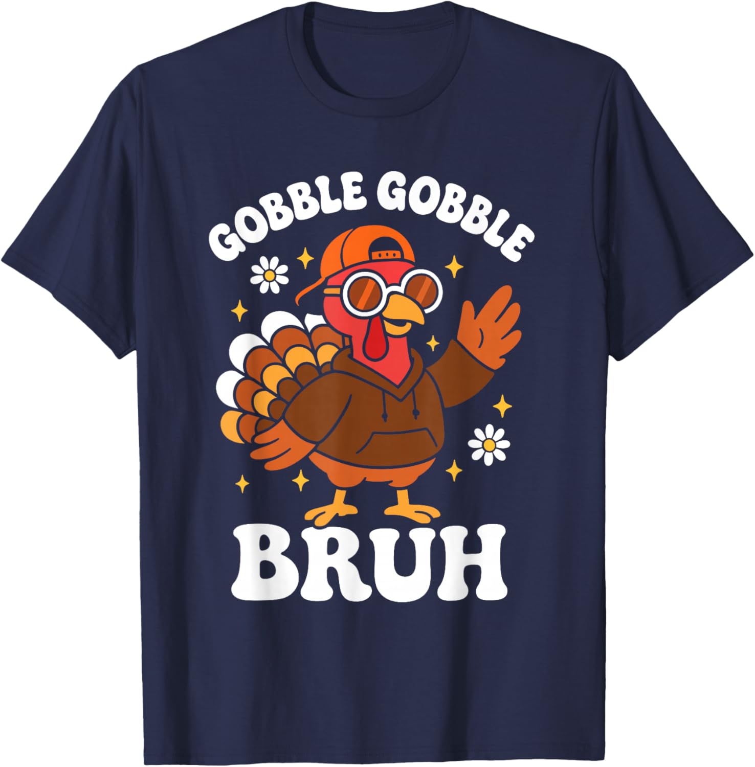 Bruh Funny Thanksgiving Turkey Gobble Boys Girls Kids T-Shirt - T-Shirt | Navy