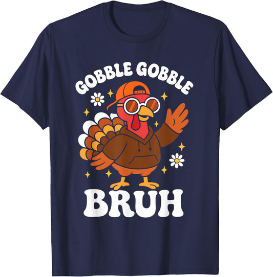 Bruh Funny Thanksgiving Turkey Gobble Boys Girls Kids T-Shirt - T-Shirt | Navy