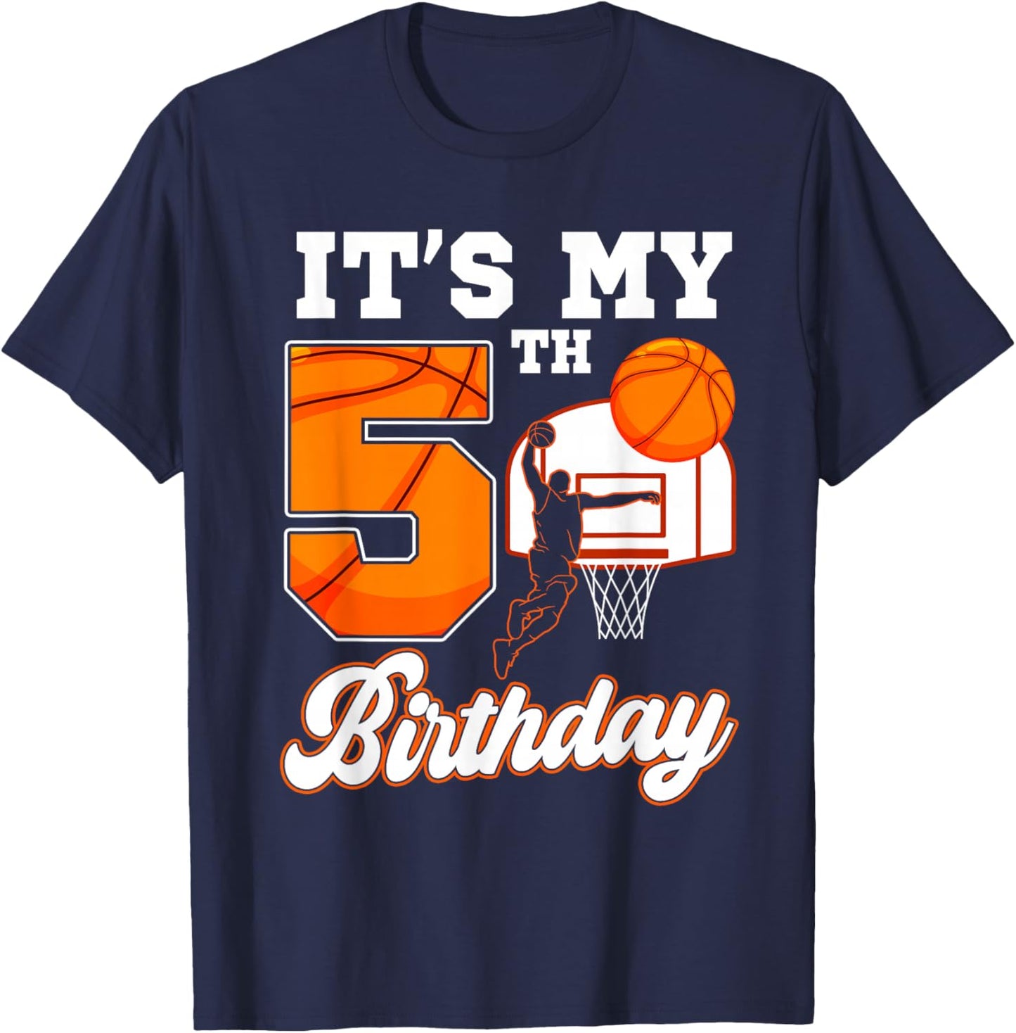 It's My 5th Birthday Basketball Theme 5 Year Old Boy Bday T-Shirt - T-Shirt | Navy