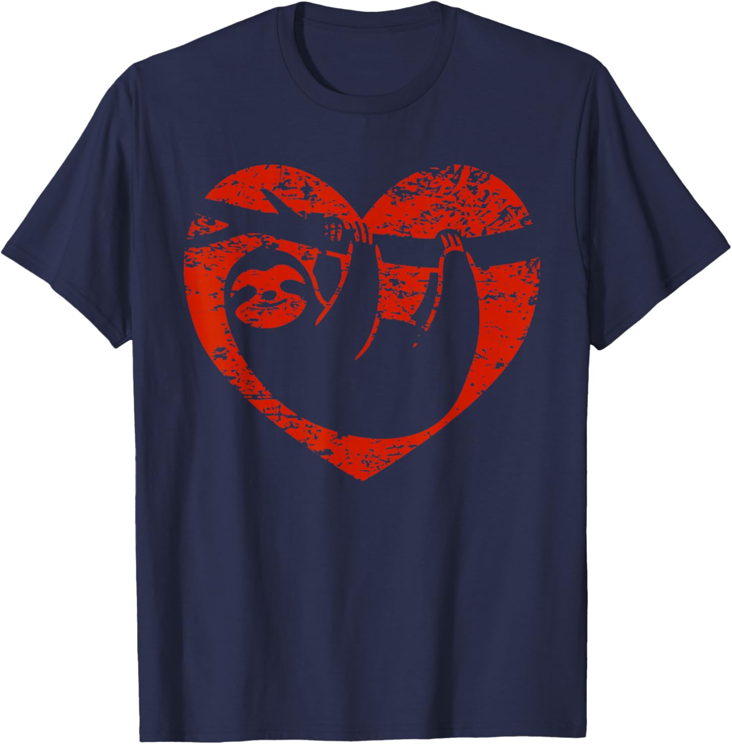 Vintage Valentines Day Graphic Novelty Sloth Love Heart T-Shirt - T-Shirt | Navy