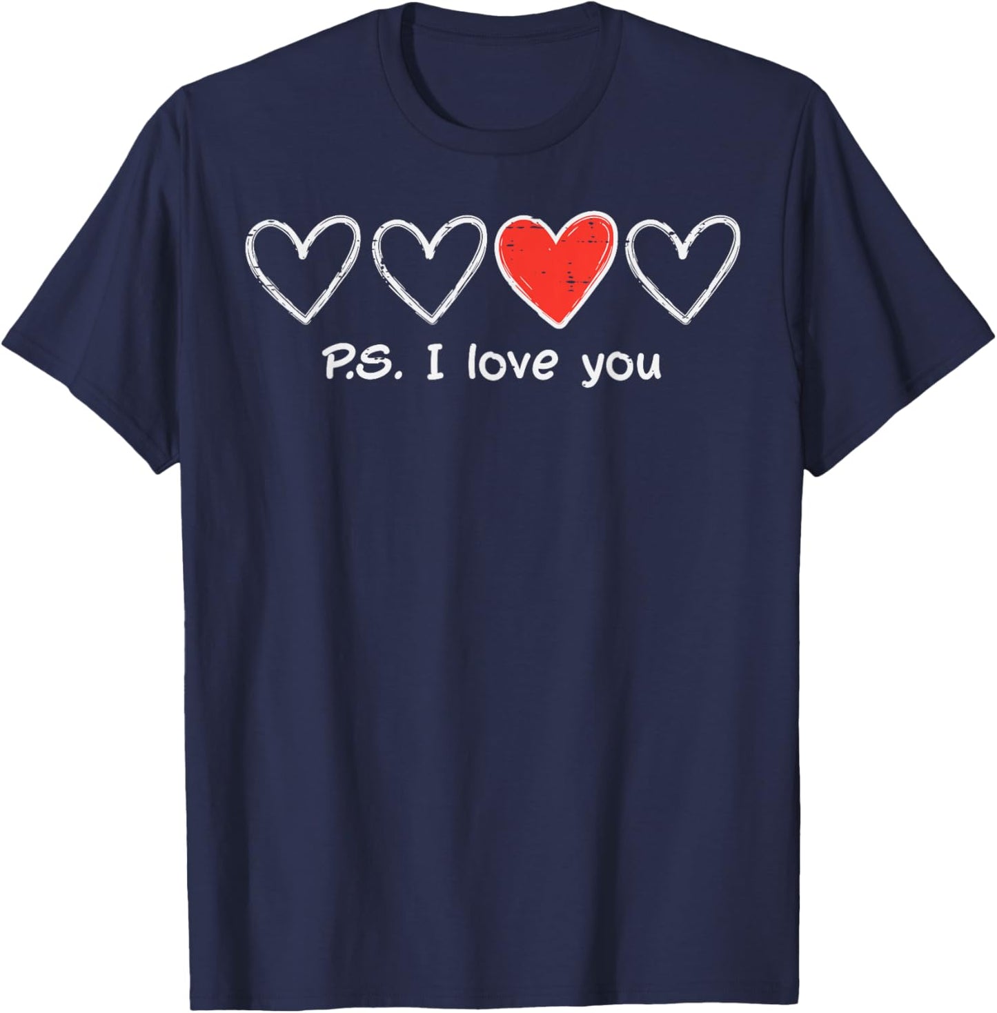 Valentines Day Hearts PS I Love You Cute Women Girls Kid Men T-Shirt - T-Shirt | Navy