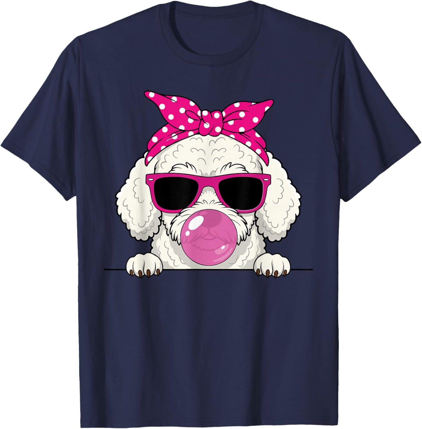 Poodle Dog Kawaii Girl Pink Bandana Funny Poodle Gum T-Shirt - T-Shirt | Navy