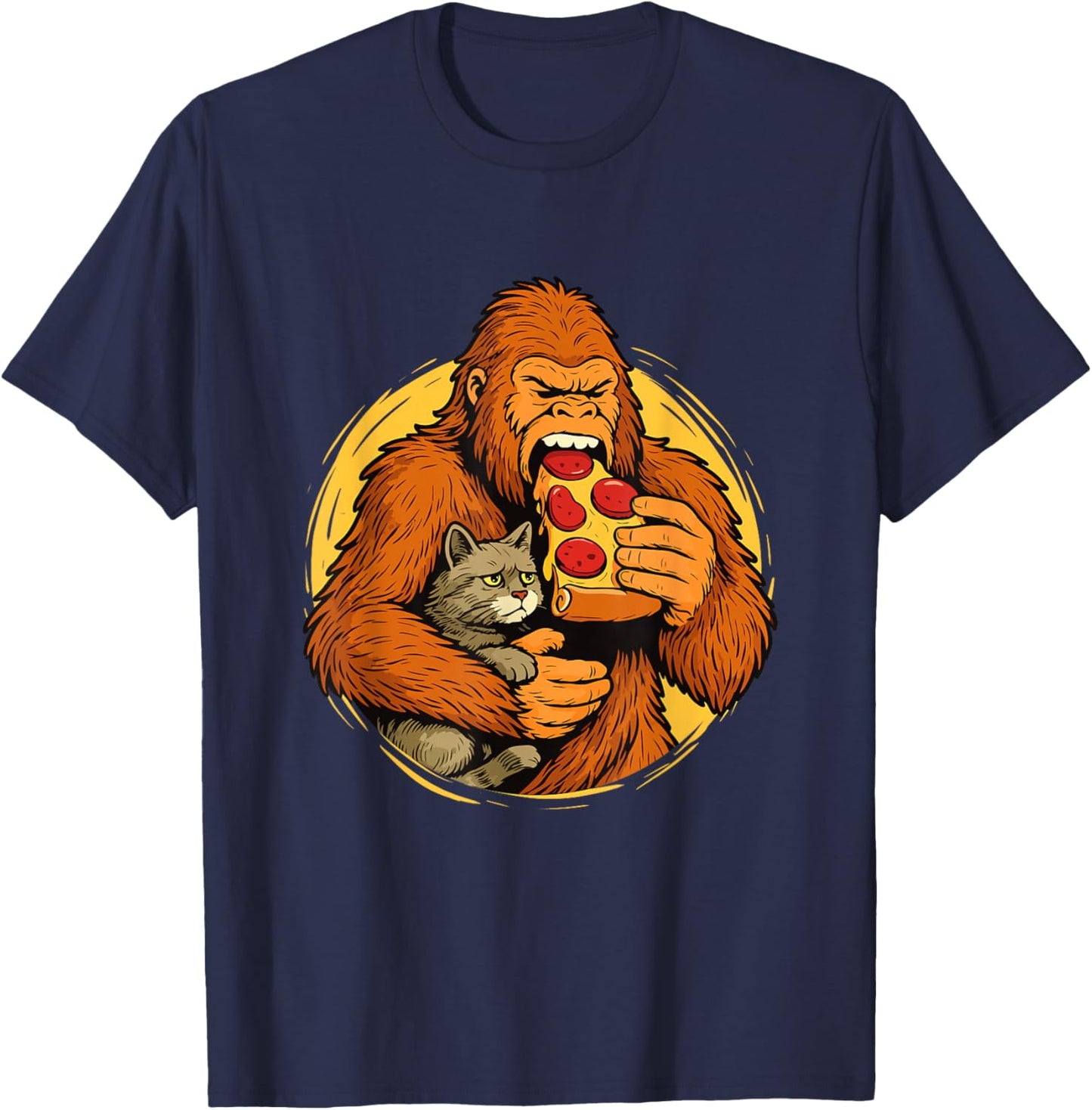 Bigfoot Eating Pizza - Italian Food Lover Pizza Baker T-Shirt - T-Shirt | Navy