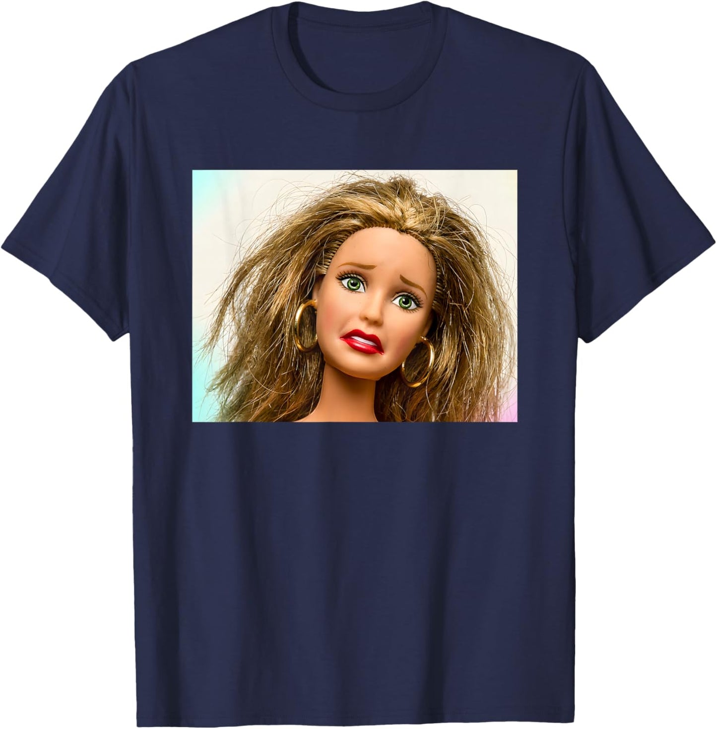 Retro Doll Face Meme Dolls Plastic Digusting Doll Face Meme T-Shirt - T-Shirt | Navy