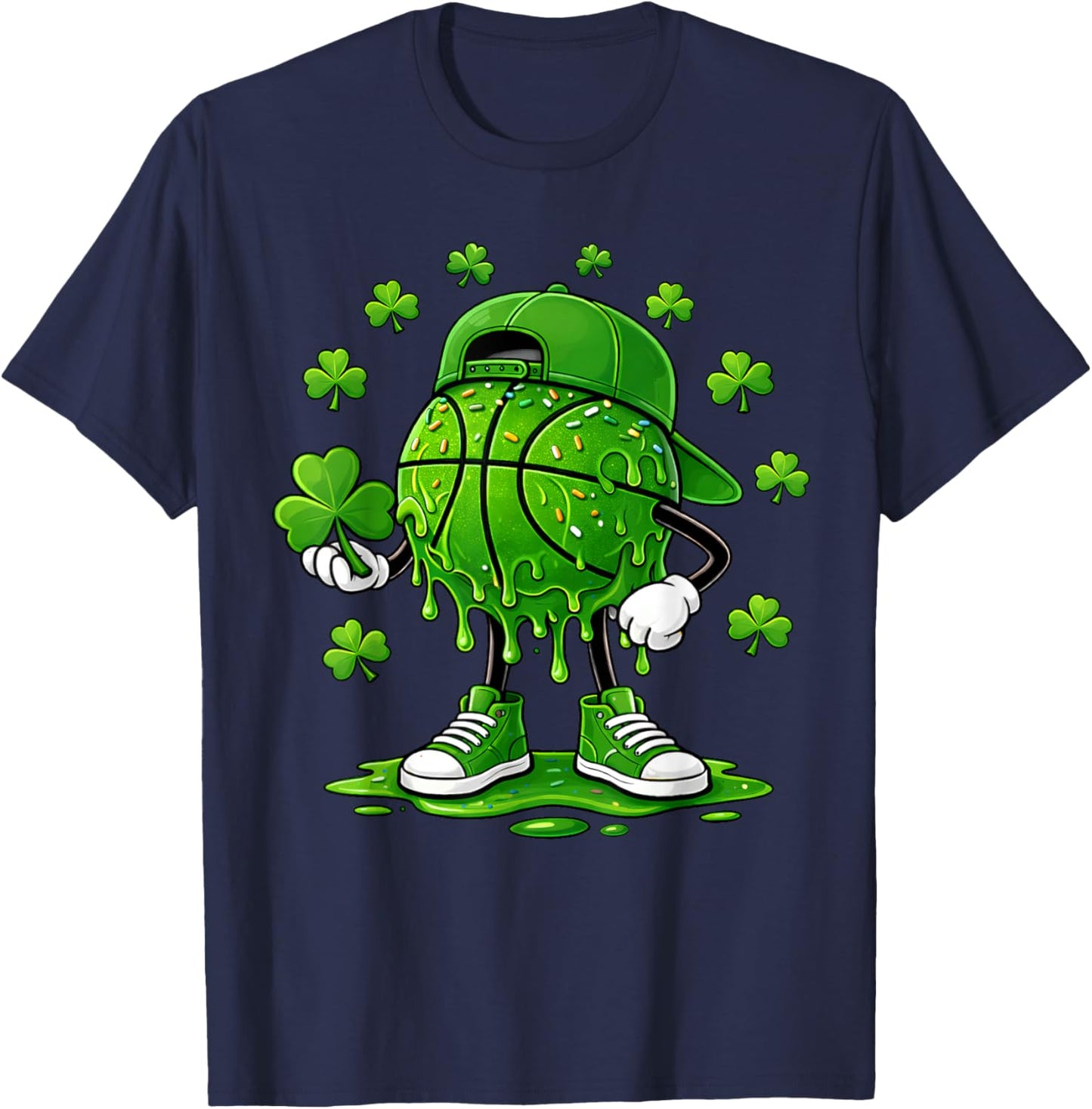 Basketball St Patricks Day Boys Kids Sport Green Shamrock T-Shirt - T-Shirt | Navy