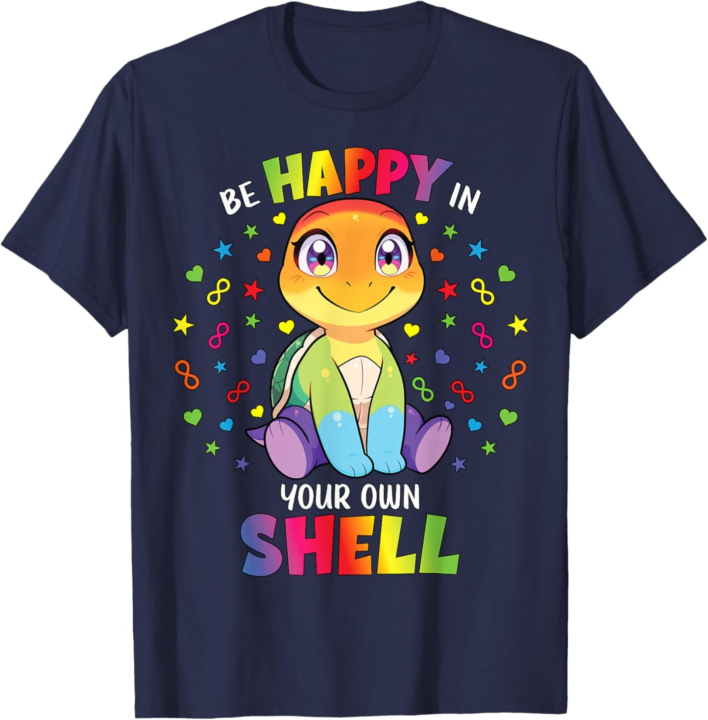 Be Happy in Your Own Shell Kids Autism Awareness Turtle T-Shirt - T-Shirt | Navy