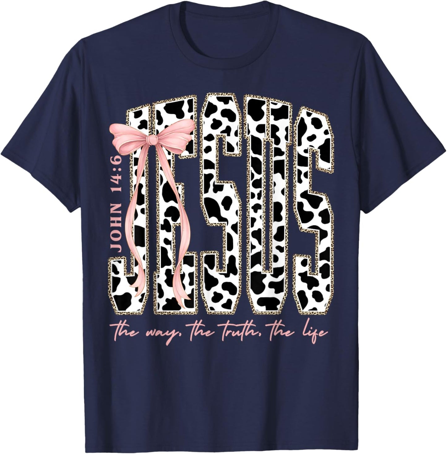 Retro Jesus Coquette Cow Print The Way The Truth The Life T-Shirt - T-Shirt | Navy