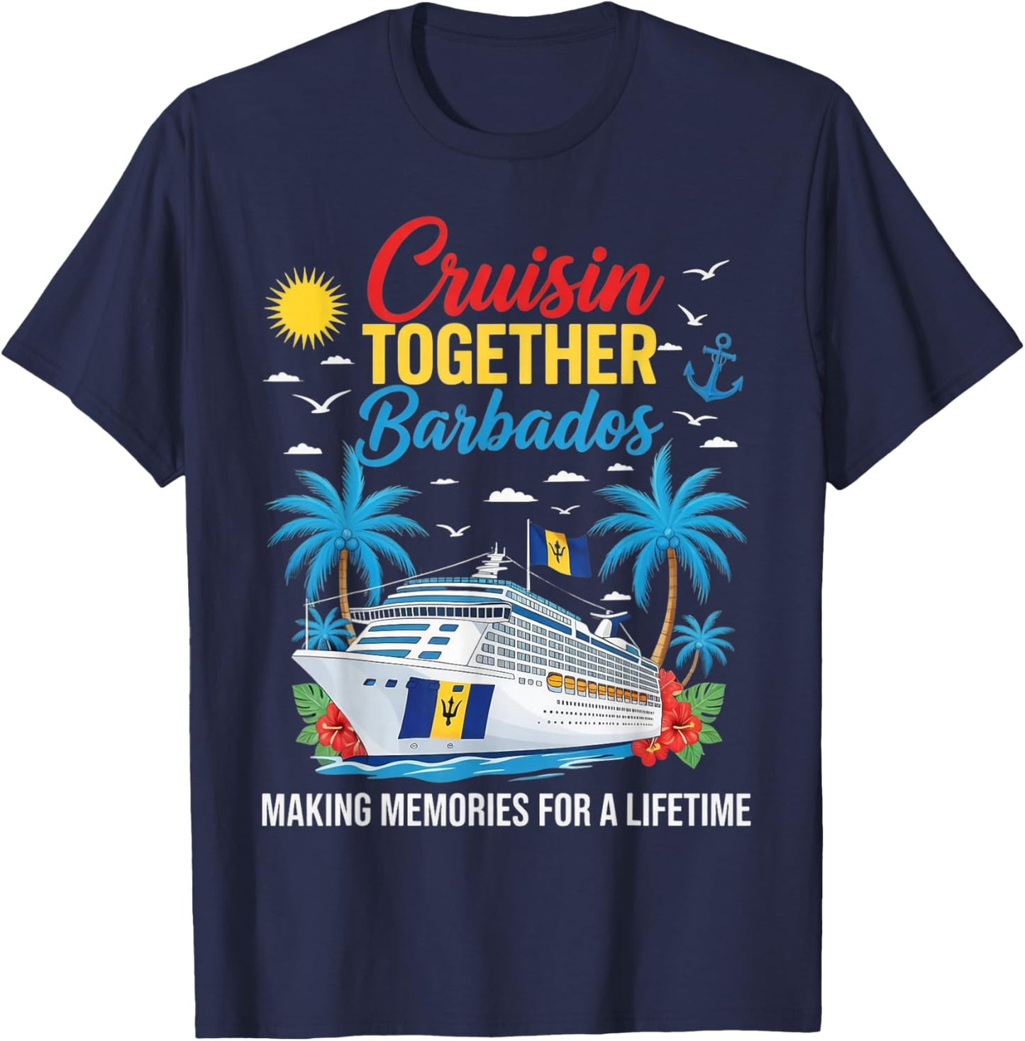 Cruisin Together Barbados Barbadian Bajan Flag Barbados T-Shirt - T-Shirt | Navy