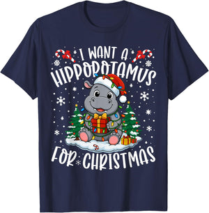 I Want A Hippopotamus Christmas Xmas Hippo Lover Women Girls T-Shirt - T-Shirt | Navy