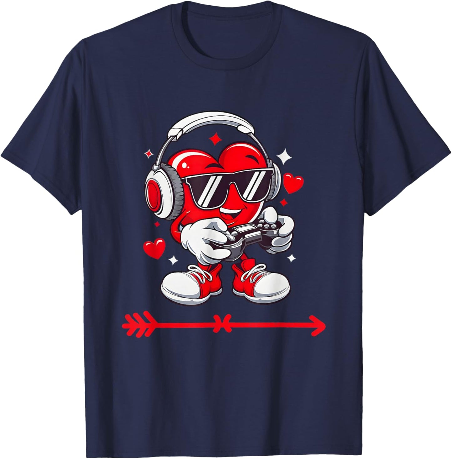 Valentines Day Heart Gamer Video Gaming Boys Men Kids T-Shirt - T-Shirt | Navy