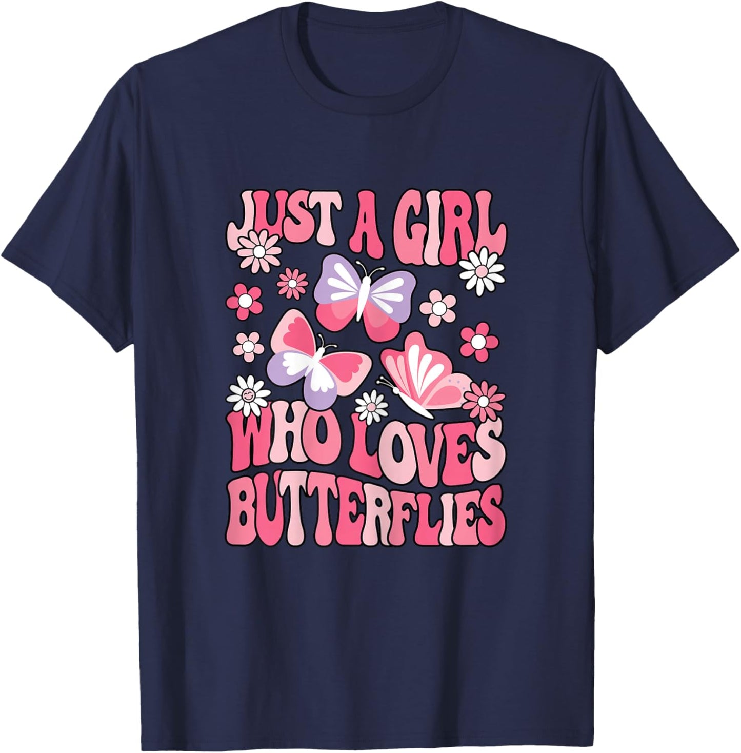 Just A Girl Who Loves Butterflies Butterfly Lover Girls Kids T-Shirt - T-Shirt | Navy