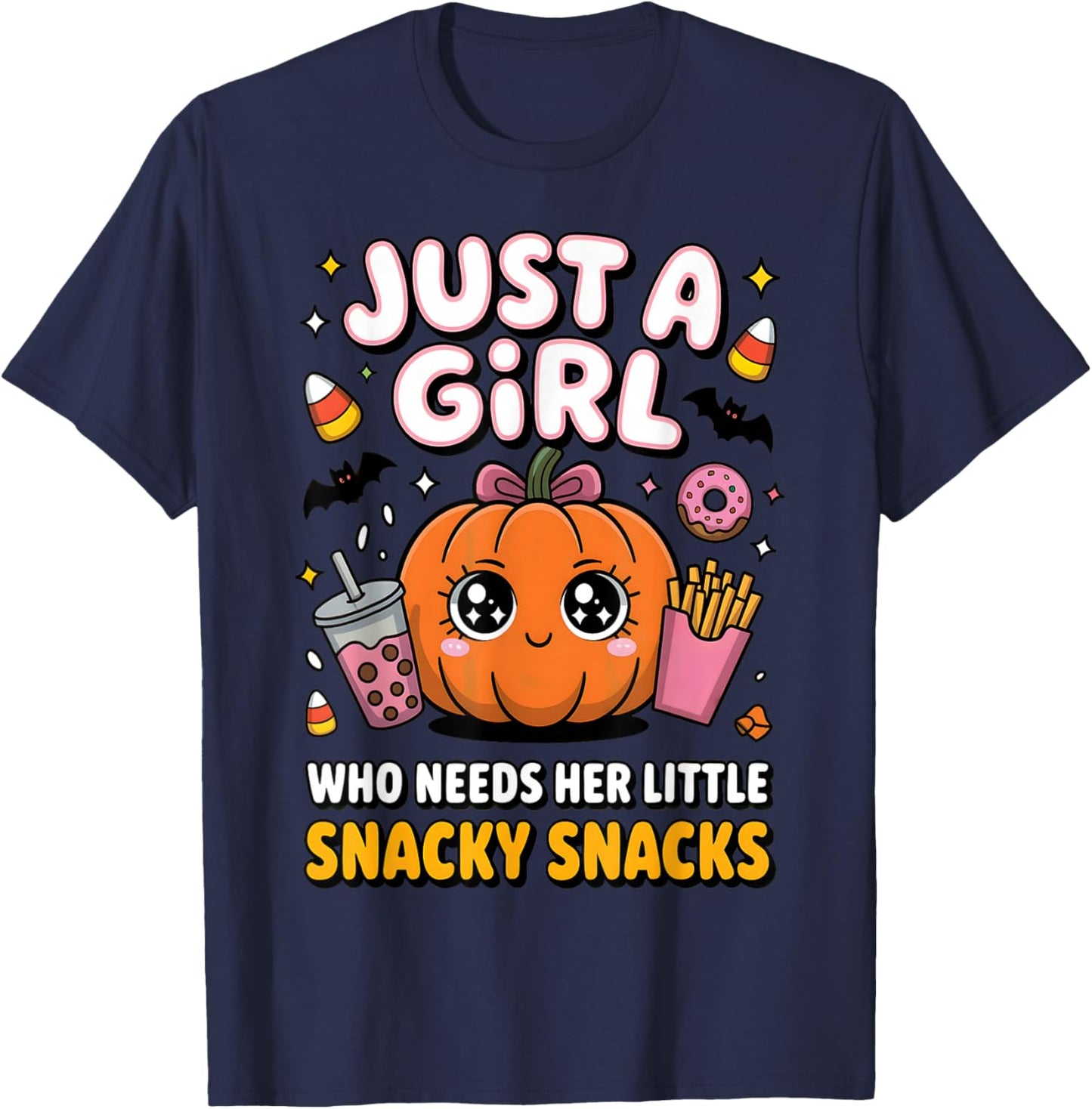 Just a Girl Snacky Snacks Shirt Halloween Food Lover Gifts T-Shirt - T-Shirt | Navy