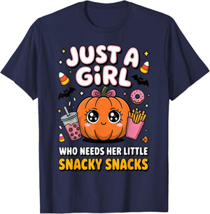 Just a Girl Snacky Snacks Shirt Halloween Food Lover Gifts T-Shirt - T-Shirt | Navy
