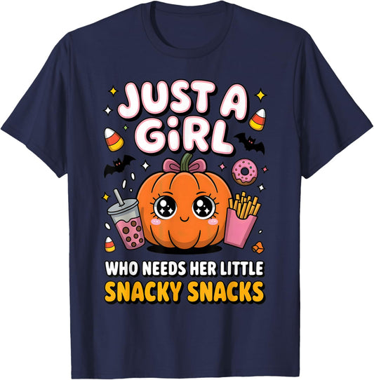 Just a Girl Snacky Snacks Shirt Halloween Food Lover Gifts T-Shirt - T-Shirt | Navy