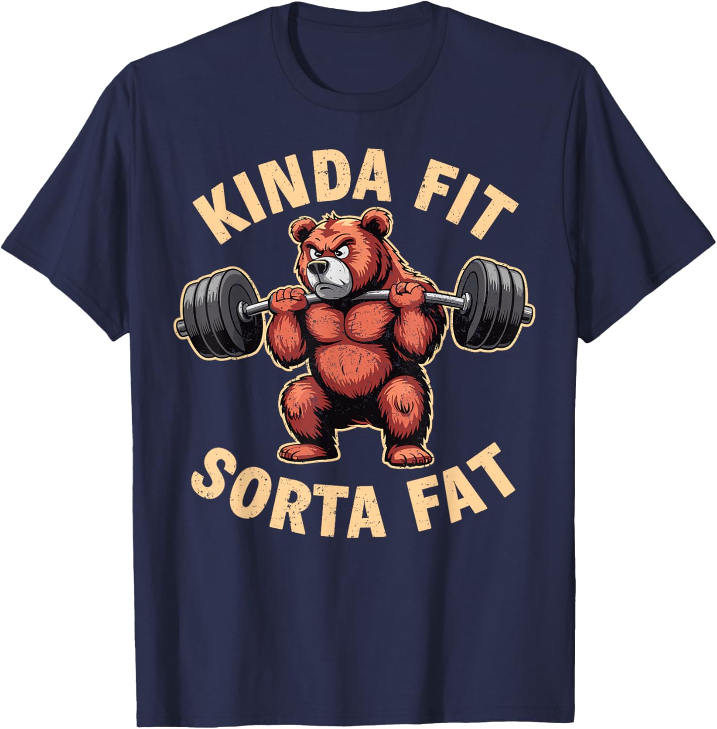 Kinda Fit Sorta Fat Funny Gym Bear Weightlifting Workout T-Shirt - T-Shirt | Navy