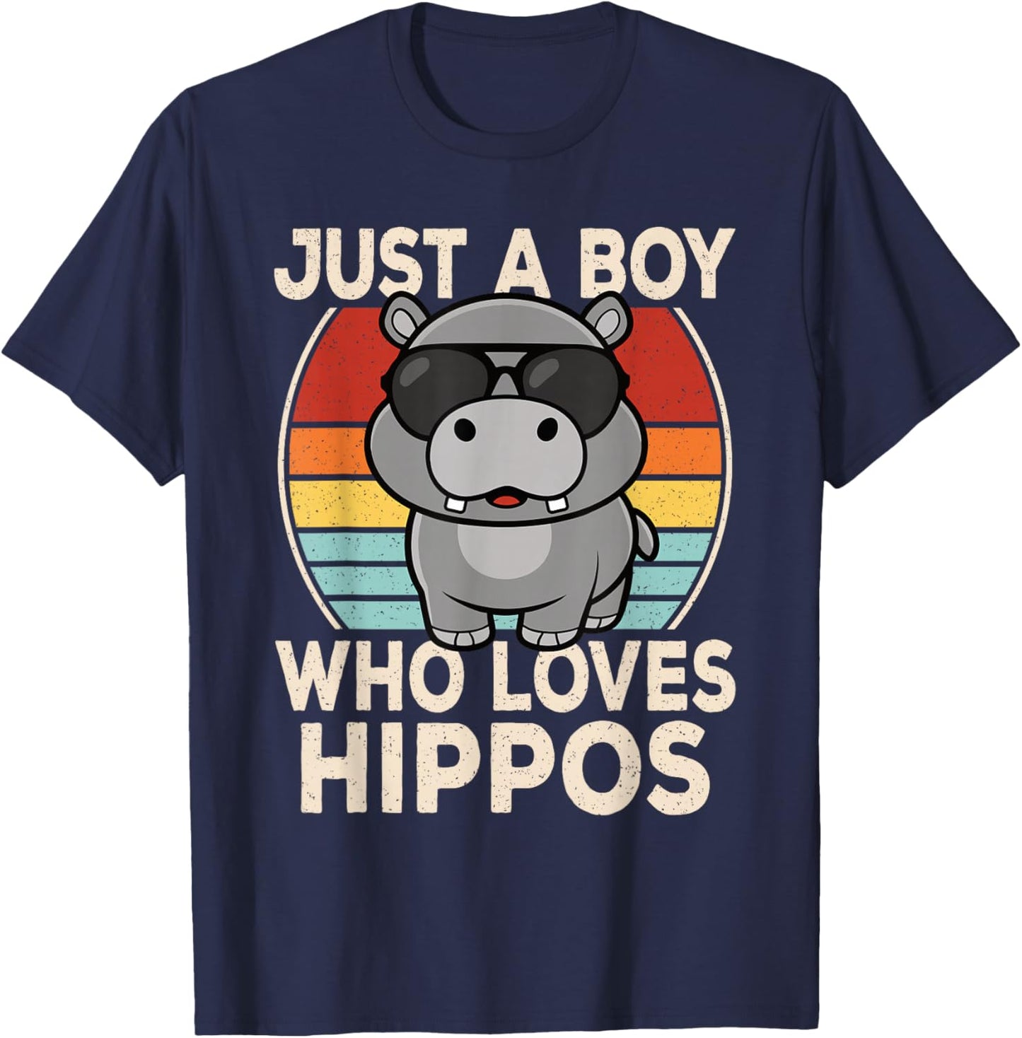 Just A Boy Who Loves Hippos Hippopotamus Lover Boys Kids T-Shirt - T-Shirt | Navy