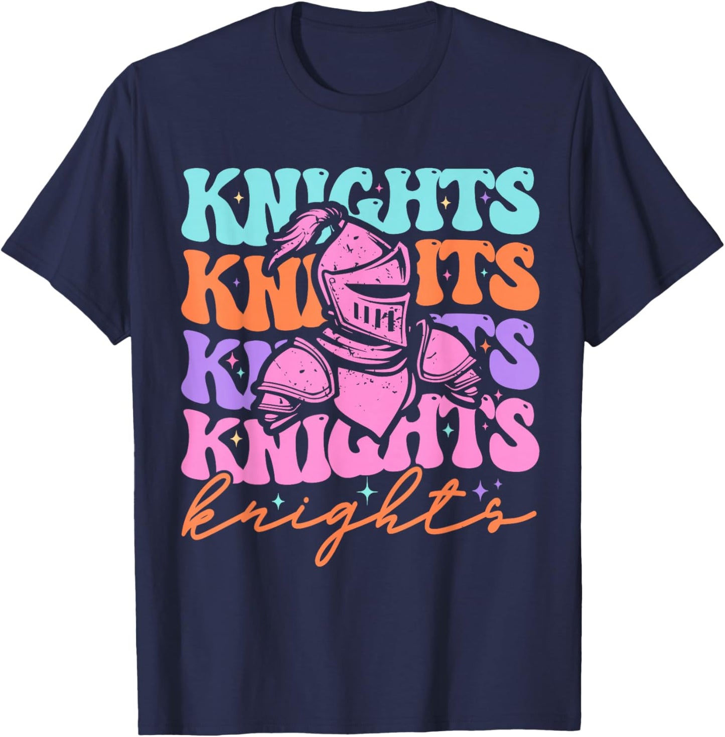 Knights Mascot Back to School Spirit Sports Men Women Groovy T-Shirt - T-Shirt | Navy
