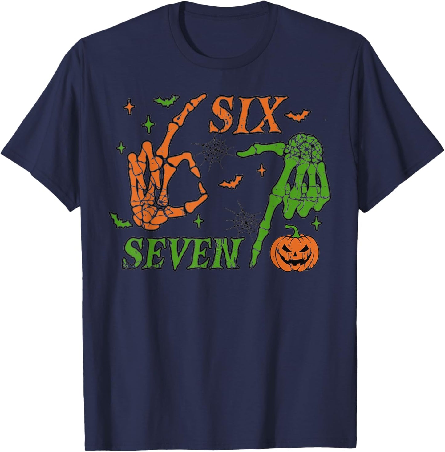 Funny Six Seven Skeleton Hands Meme Halloween Design T-Shirt - T-Shirt | Navy