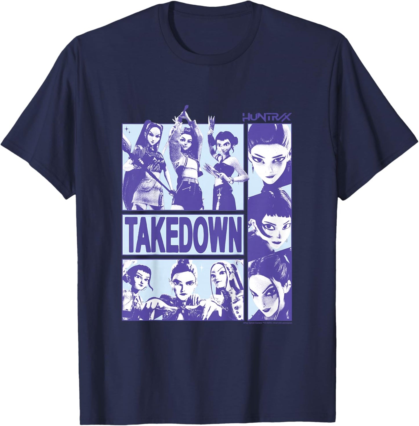 Kpop Demon Hunters Halloween Huntrix Takedown Panel Poster T-Shirt - T-Shirt | Navy