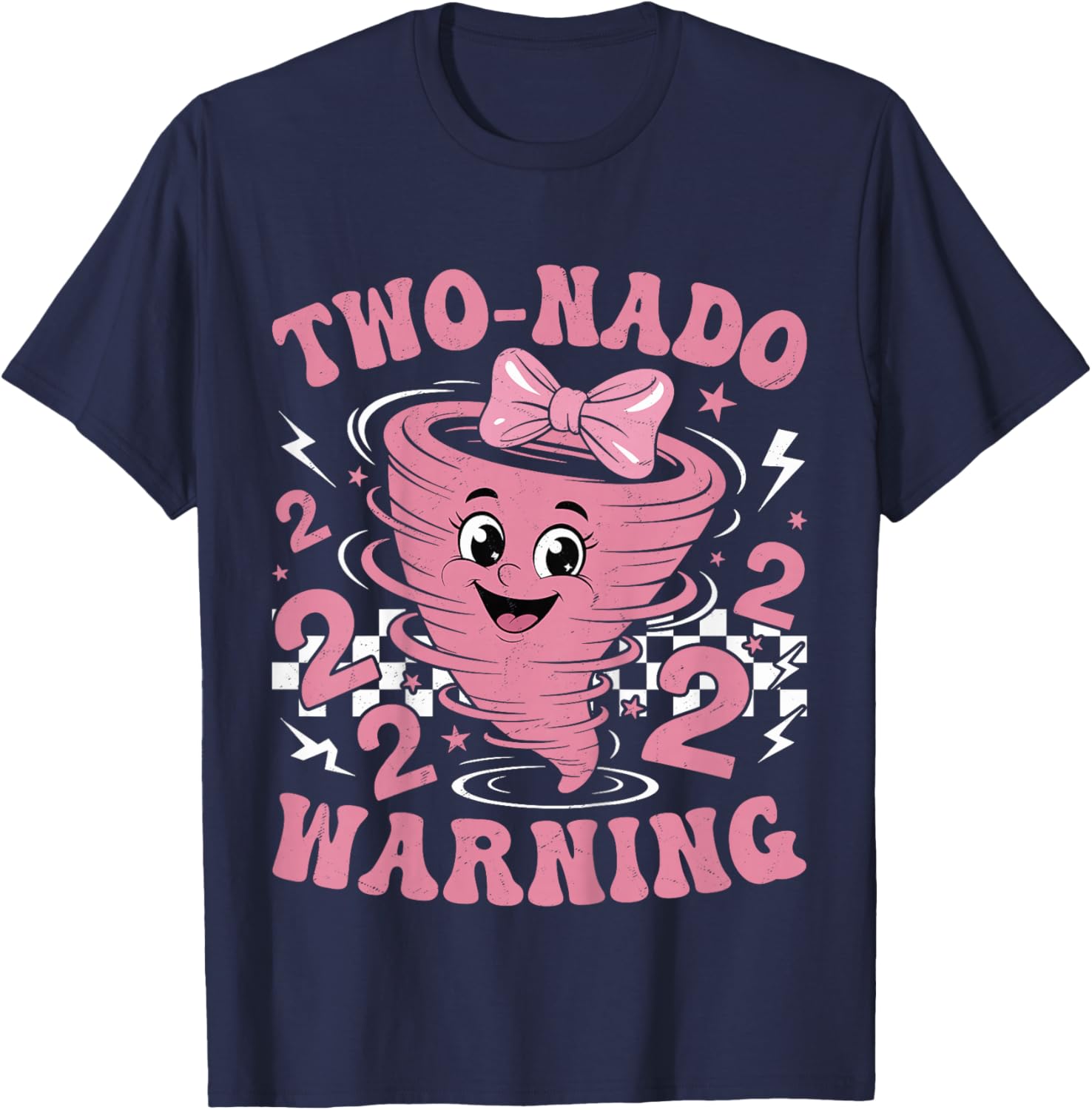 Two Nado Warning Coquette Bow 2nd Birthday 2 Year Old Girls T-Shirt - T-Shirt | Navy