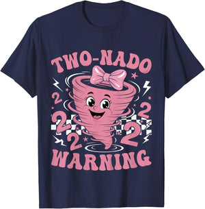 Two Nado Warning Coquette Bow 2nd Birthday 2 Year Old Girls T-Shirt - T-Shirt | Navy