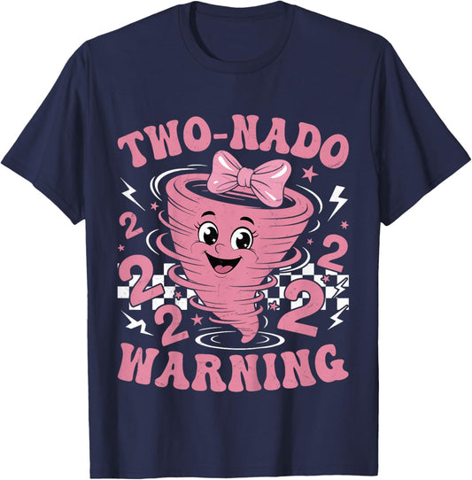 Two Nado Warning Coquette Bow 2nd Birthday 2 Year Old Girls T-Shirt - T-Shirt | Navy