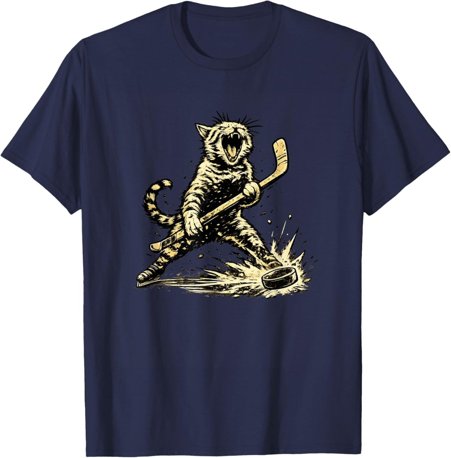 Cat Playing Ice Hockey Graphic Love Hockey Sports Cats T-Shirt - T-Shirt | Navy