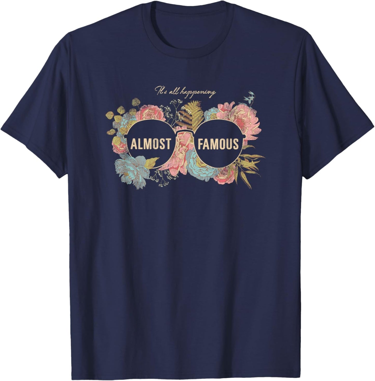Almost Famous Boho Floral Sunglasses Logo Retro Band Movie T-Shirt - T-Shirt | Navy