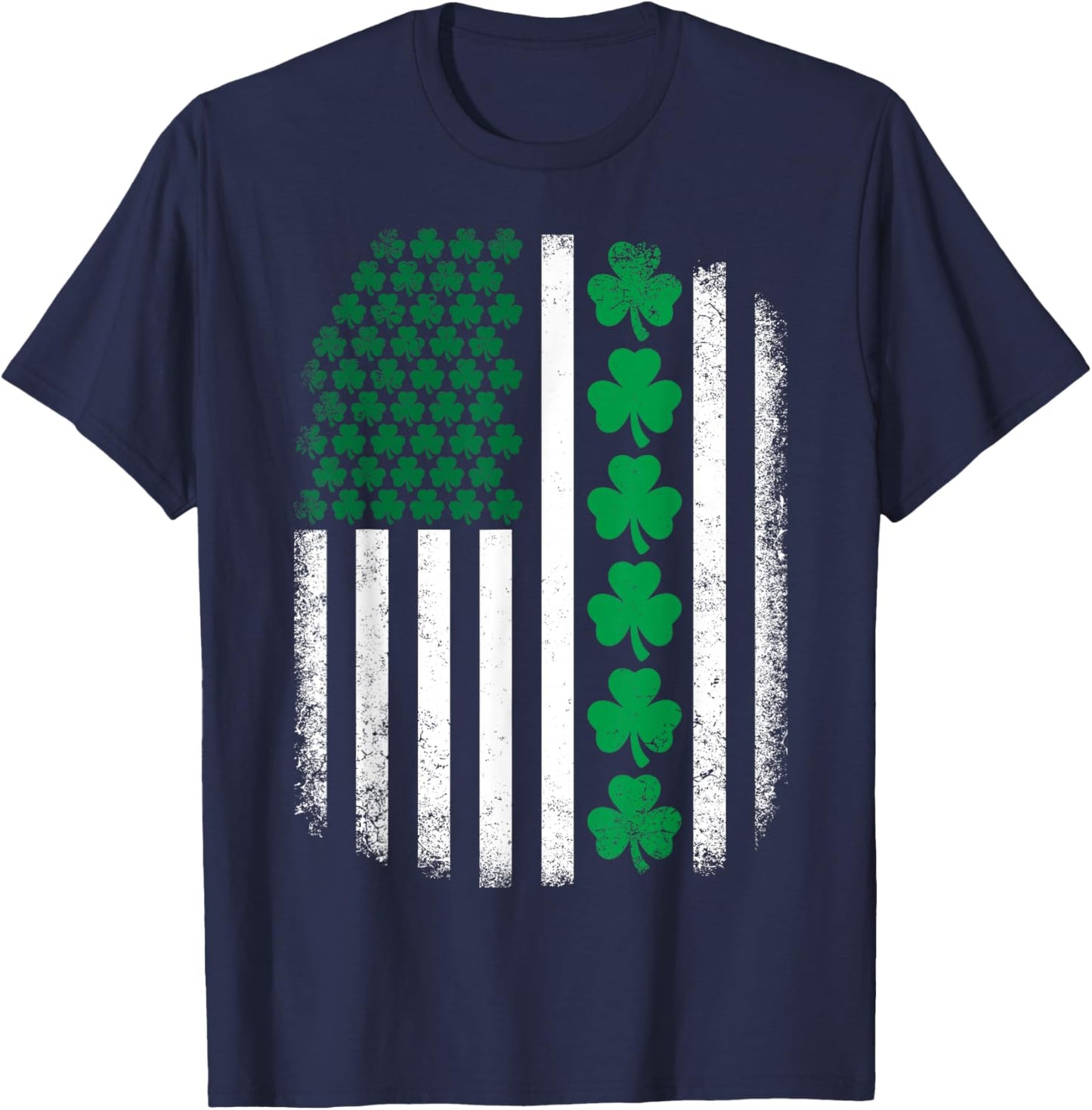 US American Flag with Clover Shamrocks for St Patricks Day T-Shirt - T-Shirt | Navy