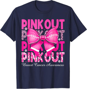 Pink Out Breast Cancer Football Coquette Bow Mom Girls Women T-Shirt - T-Shirt | Navy