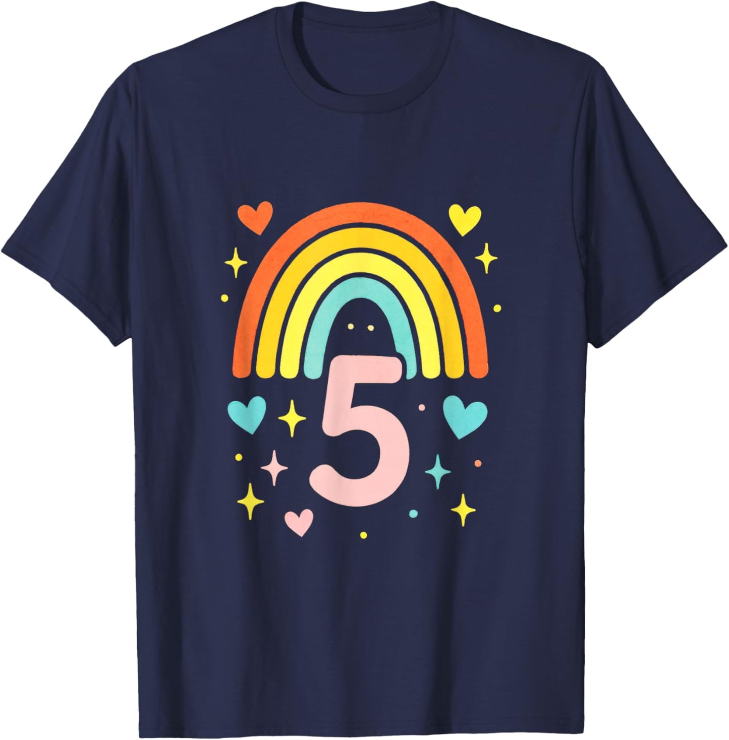 5th Birthday First Birthday Rainbow 5 Year Old T-Shirt - T-Shirt | Navy