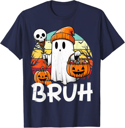Bruh Ghost Funny Halloween Boo Spooky Halloween Bruh Ghost T-Shirt - T-Shirt | Navy
