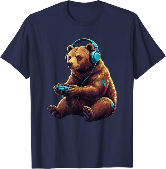 Bear Gaming Animal Video Games Funny Bear T-Shirt - T-Shirt | Navy