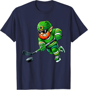 Ice Hockey St Patricks Day Boys Kids Sport Green Leprechaun T-Shirt - T-Shirt | Navy