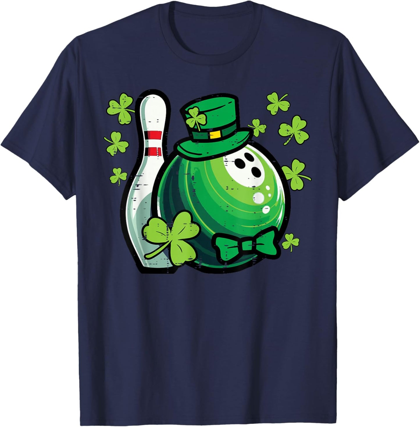St Patricks Day Bowling Saint Paddys Bowler Men Women Kids T-Shirt - T-Shirt | Navy