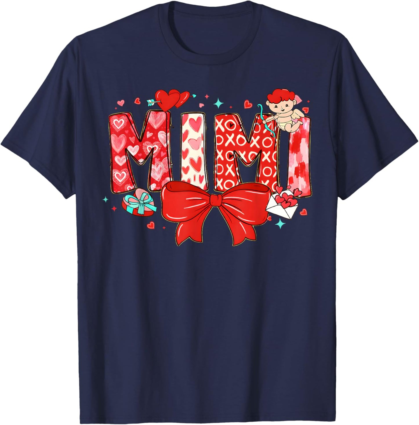 Valentine Mimi Coquette Bow Heart Cupid Mom Mother Women T-Shirt - T-Shirt | Navy