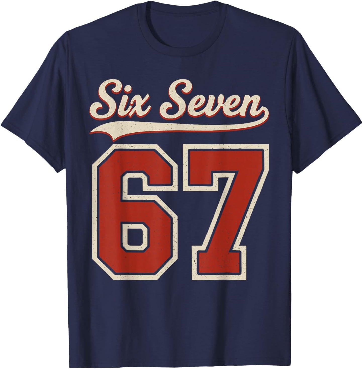 Retro Number 67 Numbered Six Seven Football Funny 67 Meme T-Shirt - T-Shirt | Navy