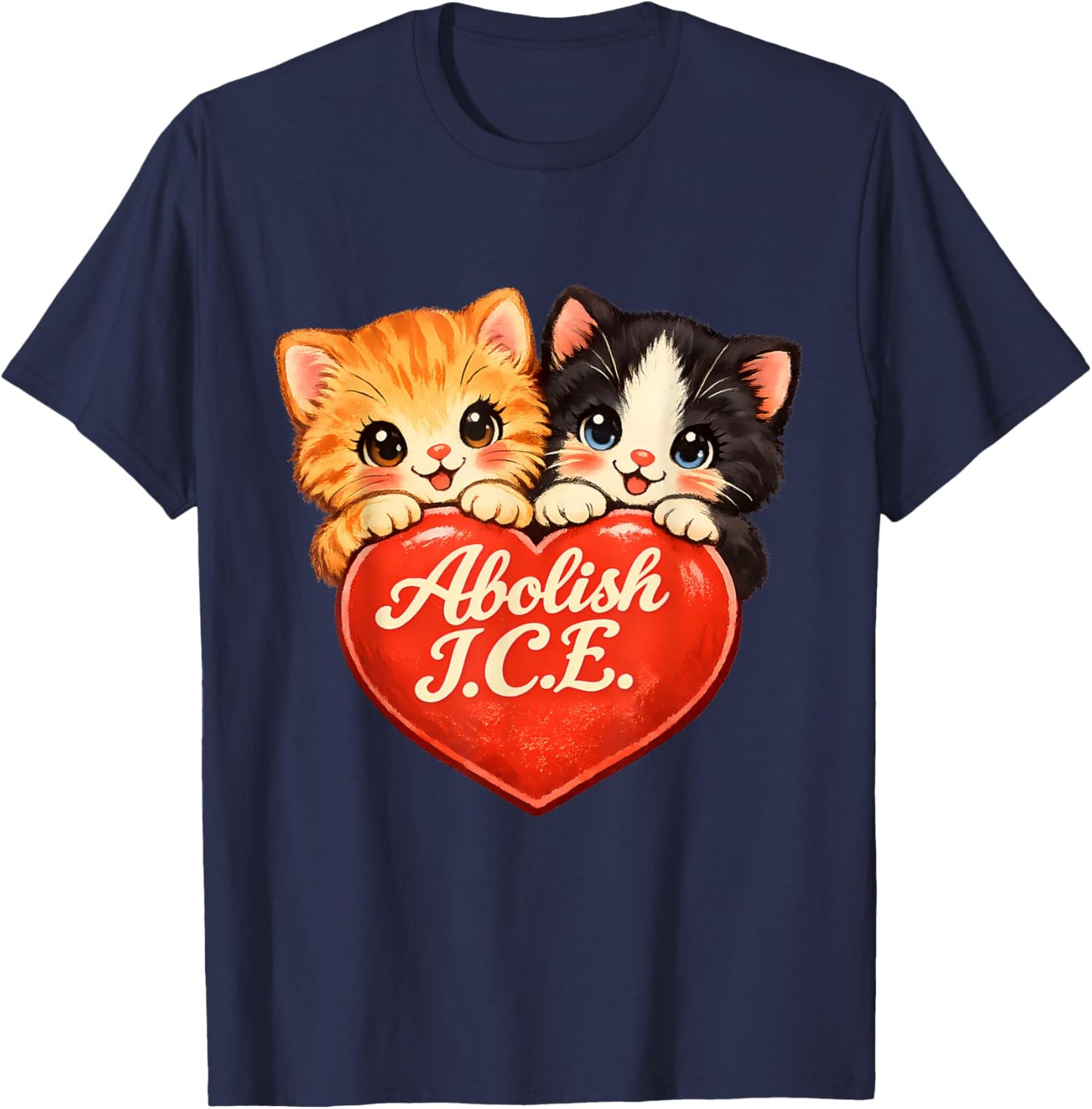 Abolish ICE Cat Valentines Day T-Shirt - T-Shirt | Navy