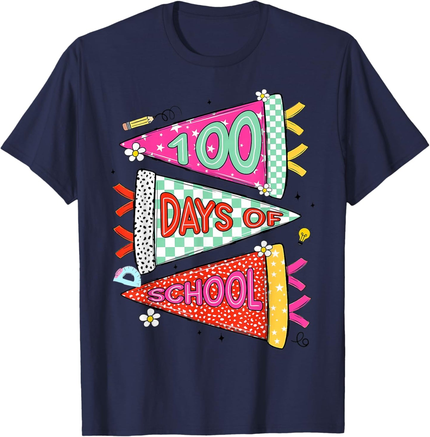 Happy 100 Days of School 100th Days Gift Teacher Girl Boy T-Shirt - T-Shirt | Navy