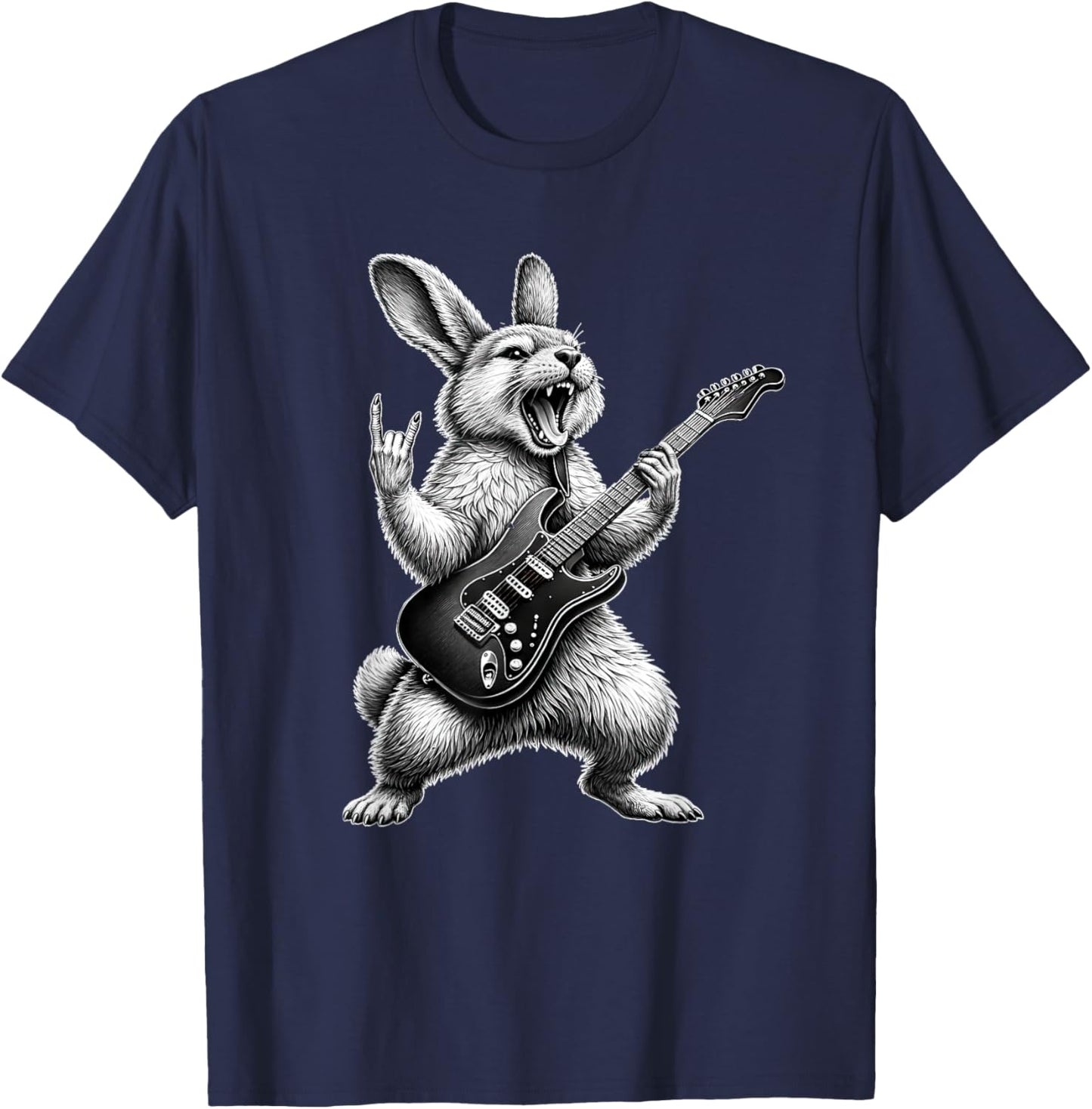 Bunny Playing Guitar Rock Star Bunny Lover Easter T-Shirt - T-Shirt | Navy