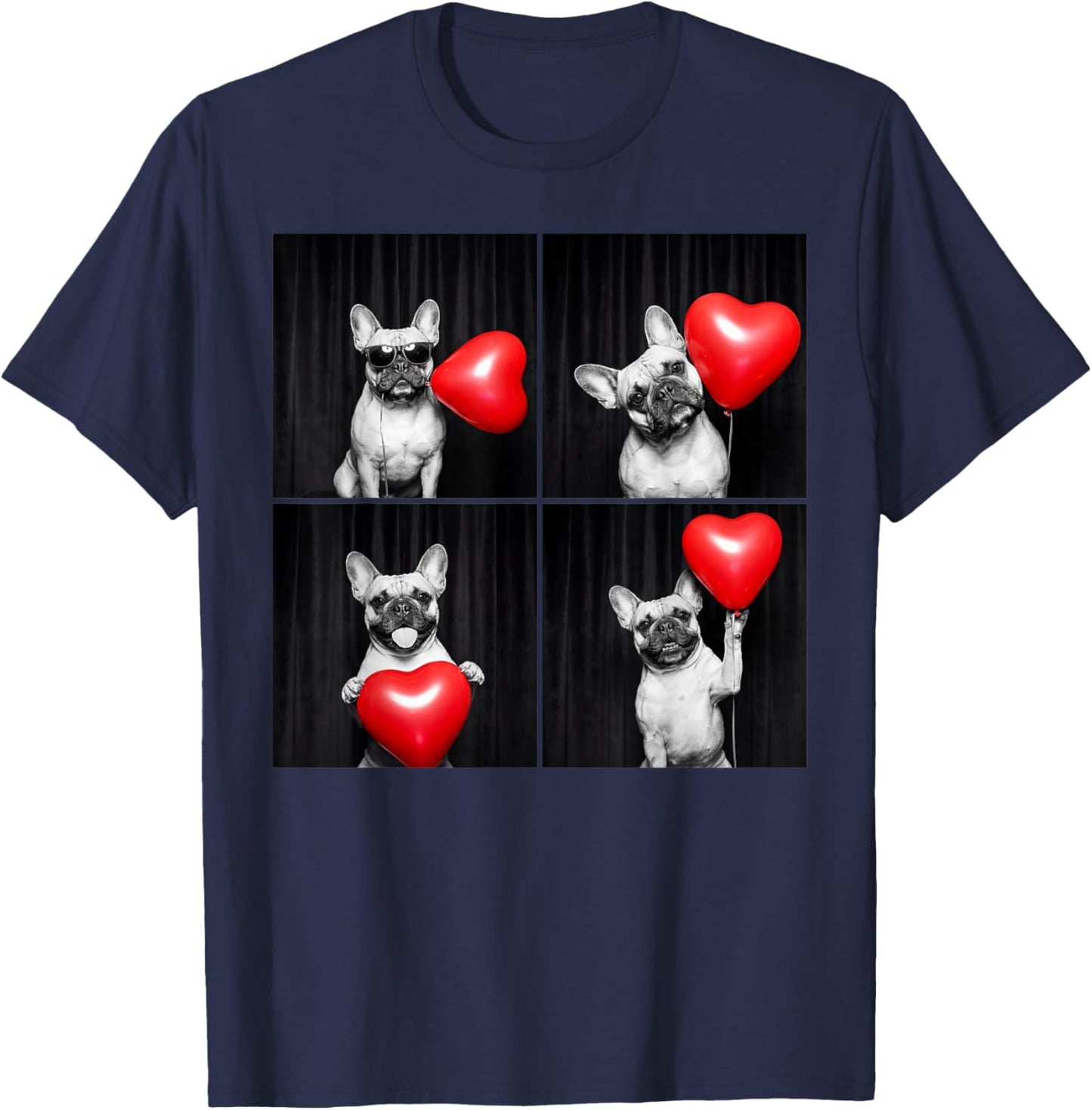 French Bulldog Photobooth Frenchie Dog Valentines Design T-Shirt - T-Shirt | Navy